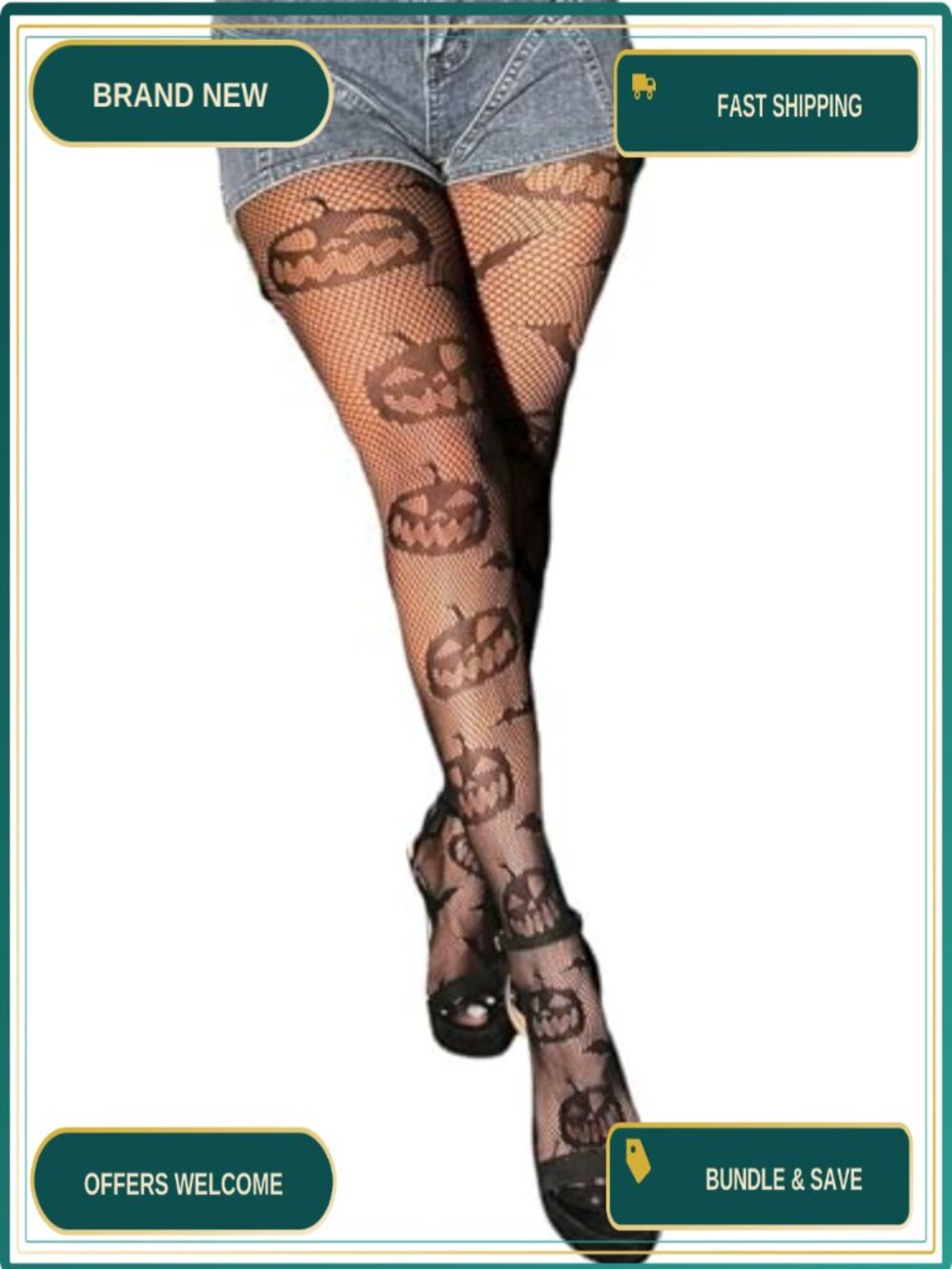 Olbye Fishnet Stockings Skull Thigh High Waist Goth Tights Halloween